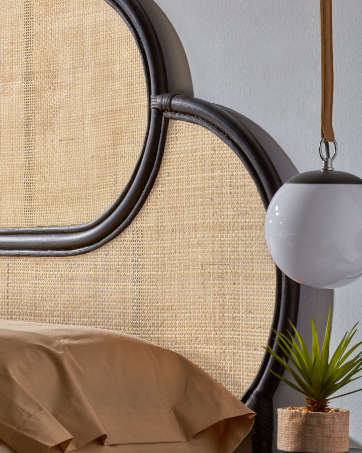 KAVE HOME rektangulr svart Lalita sengegavl - naturlig og svart naturfiber (120x170)