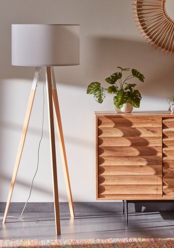 KAVE HOME Uzagi gulvlampe - hvit/naturlig stoff/tre