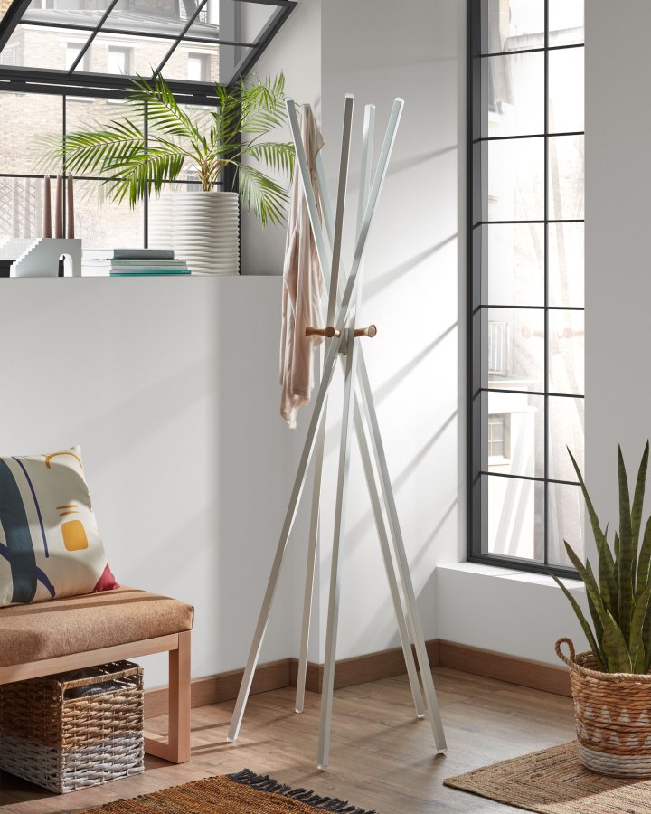 KAVE HOME Benzara stumtjener - hvit/naturmetall/tre 