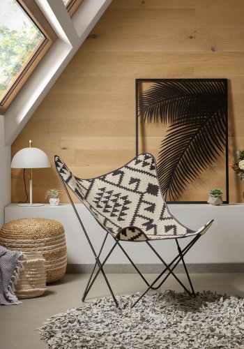 KAVE HOME Samy puff, rund - naturlig jute med hvite detaljer ( 45)