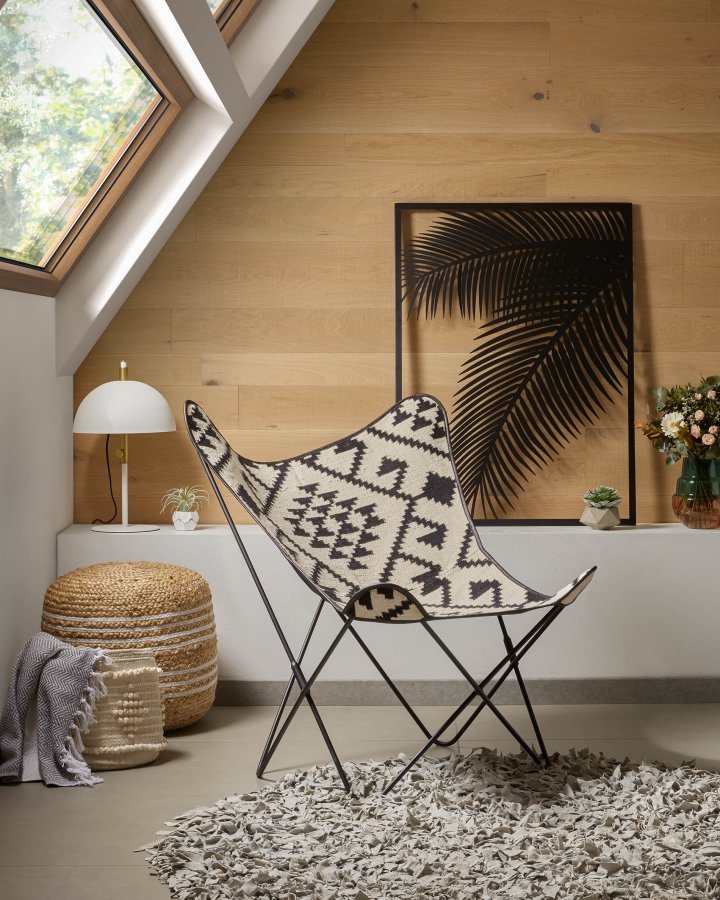 KAVE HOME Samy puff, rund - naturlig jute med hvite detaljer ( 45)