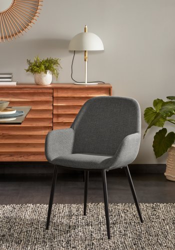 KAVE HOME Koon lenestol - mrk gr/svart stoff/metall, med armlener