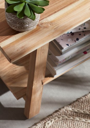 KAVE HOME rektangulr Safara benk, m. hylle - naturlig resirkulert teak (100x32)