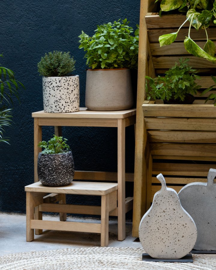 KAVE HOME rektangulr Nell fotskammel med trinn - naturlig bjrketre