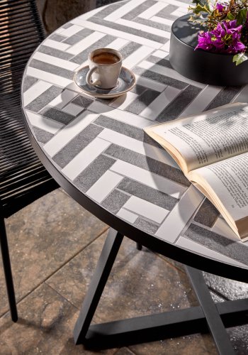 KAVE HOME rundt Tella hagebord - hvit og svart keramikk og stl (90)