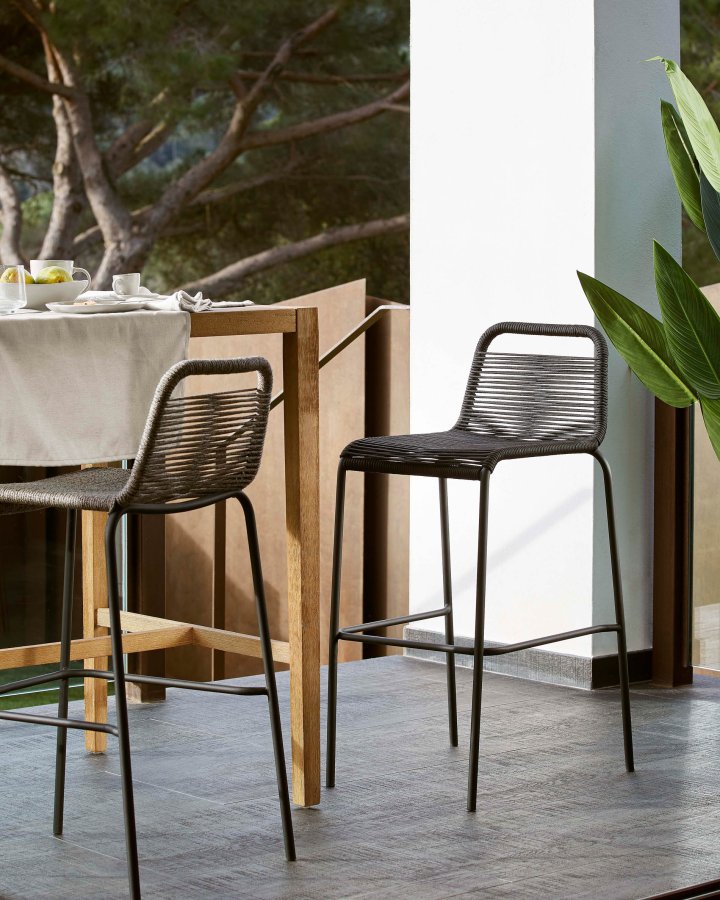 KAVE HOME Black Glenville barkrakk for hagen, med ryggsttte og fotsttte - svart tau og stl (100cm)