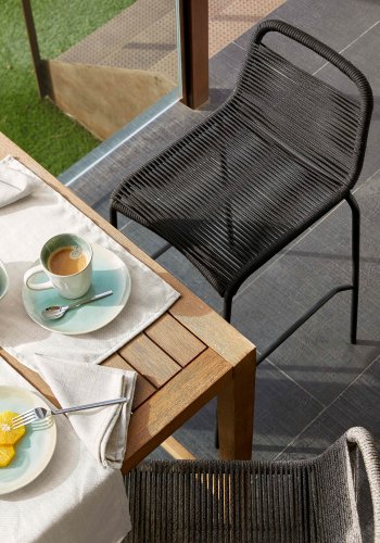 KAVE HOME Black Glenville barkrakk for hagen, med ryggsttte og fotsttte - svart tau og stl (100cm)