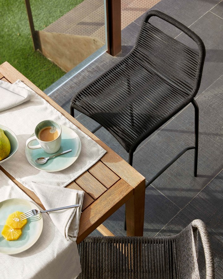 KAVE HOME Black Glenville barkrakk for hagen, med ryggsttte og fotsttte - svart tau og stl (100cm)