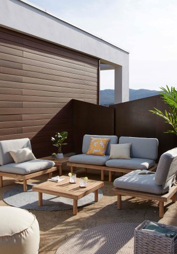 KAVE HOME Viridis udendrs loungest m. 4 sder og 2 borde - massivt akacietr og grt stof