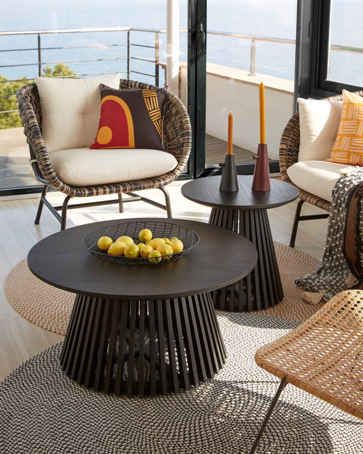 KAVE HOME Jeanette salongbord, rundt - sort mindi wood (80)