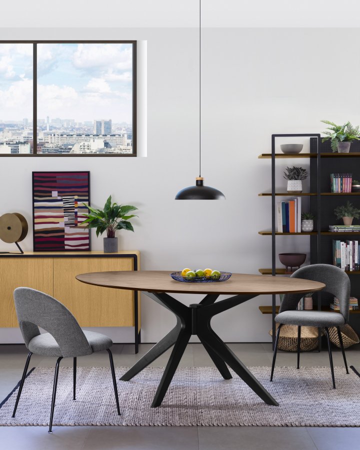 KAVE HOME Mahalia spisebordsstol, uten armlener - mrkegrtt stoff og svart stl