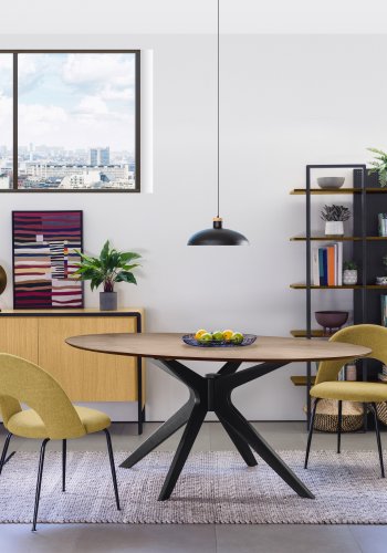 KAVE HOME Mahalia spisebordsstol, uten armlener - sennepsgult stoff og svart stl