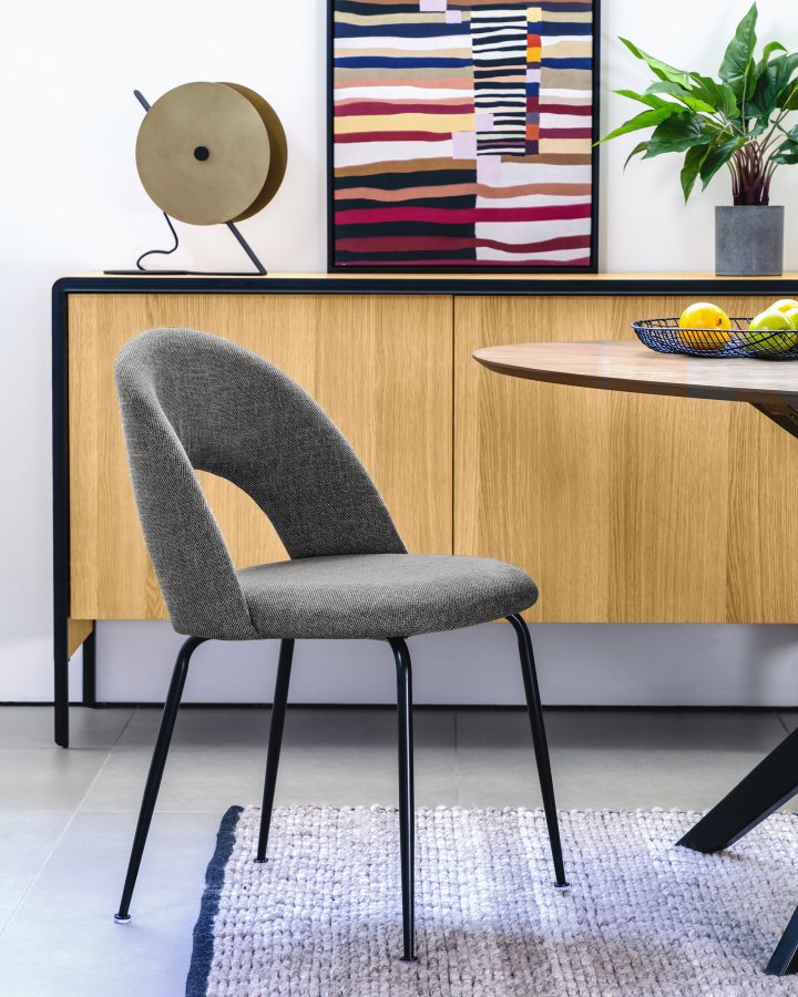 KAVE HOME Mahalia spisebordsstol, uten armlener - mrkegrtt stoff og svart stl