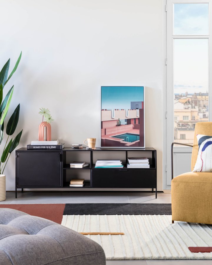 KAVE HOME Shantay TV-bord, m. 1 dr og 1 skuff - sort stl (150xx 50) 