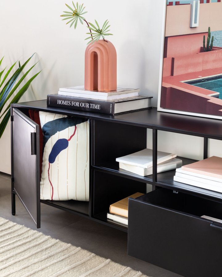 KAVE HOME Shantay TV-bord, m. 1 dr og 1 skuff - sort stl (150xx 50) 