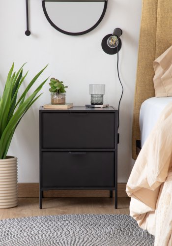 KAVE HOME Shantay nattbord, m. 2 skuffer - svart stl (40x50)