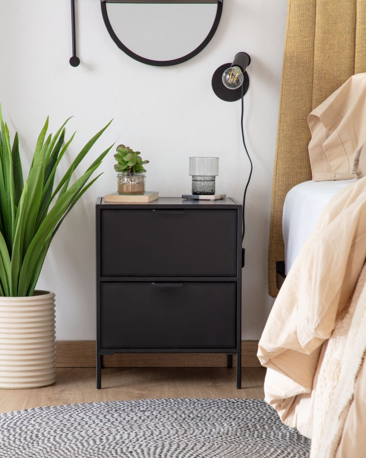 KAVE HOME Shantay nattbord, m. 2 skuffer - svart stl (40x50)