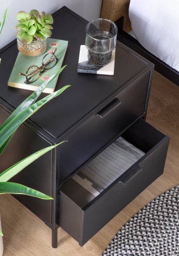 KAVE HOME Shantay nattbord, m. 2 skuffer - svart stl (40x50)