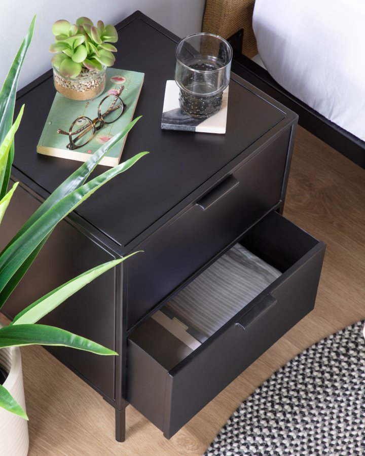KAVE HOME Shantay nattbord, m. 2 skuffer - svart stl (40x50)