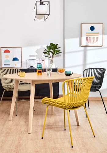 KAVE HOME Surpik spisebordsstol, med pute i syntetisk skinn - beige polypropylen og stl