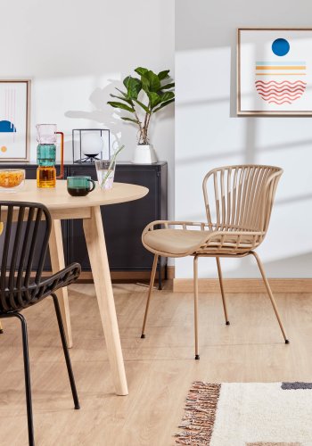 KAVE HOME Surpik spisebordsstol, med pute i syntetisk skinn - beige polypropylen og stl