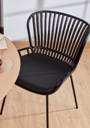 KAVE HOME Surpik spisebordsstol, med pute i syntetisk skinn - svart polypropylen og stl