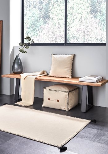 KAVE HOME Anahi puff, rektangulr - beige bomull (45x30)