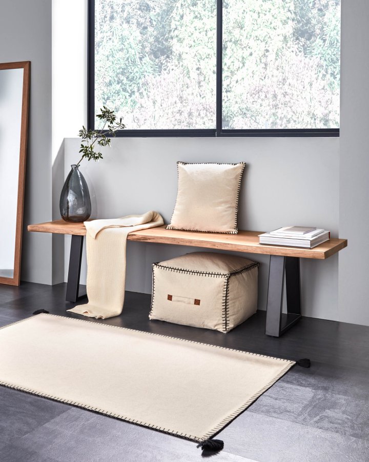 KAVE HOME Anahi puff, rektangulr - beige bomull (45x30)