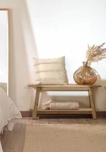 KAVE HOME rektangulr Safara benk, m. hylle - naturlig resirkulert teak (100x32)