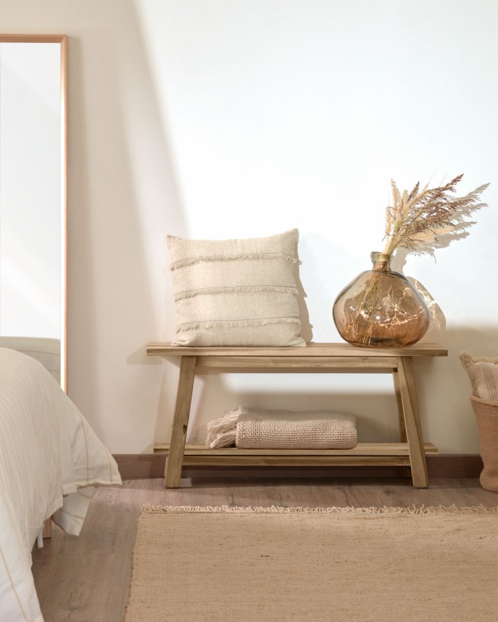 KAVE HOME rektangulr Safara benk, m. hylle - naturlig resirkulert teak (100x32)