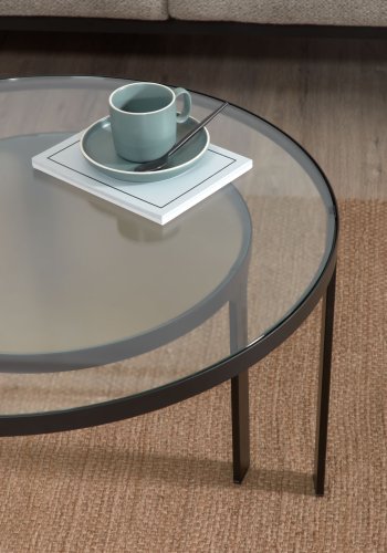 KAVE HOME Oni innsatsbord, runde - sort stl og klart/strukturert glass (sett m. 2)