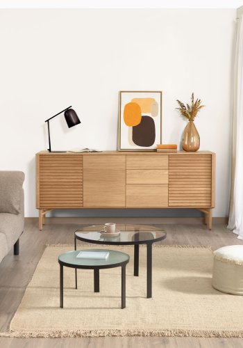 KAVE HOME Oni innsatsbord, runde - sort stl og klart/strukturert glass (sett m. 2)