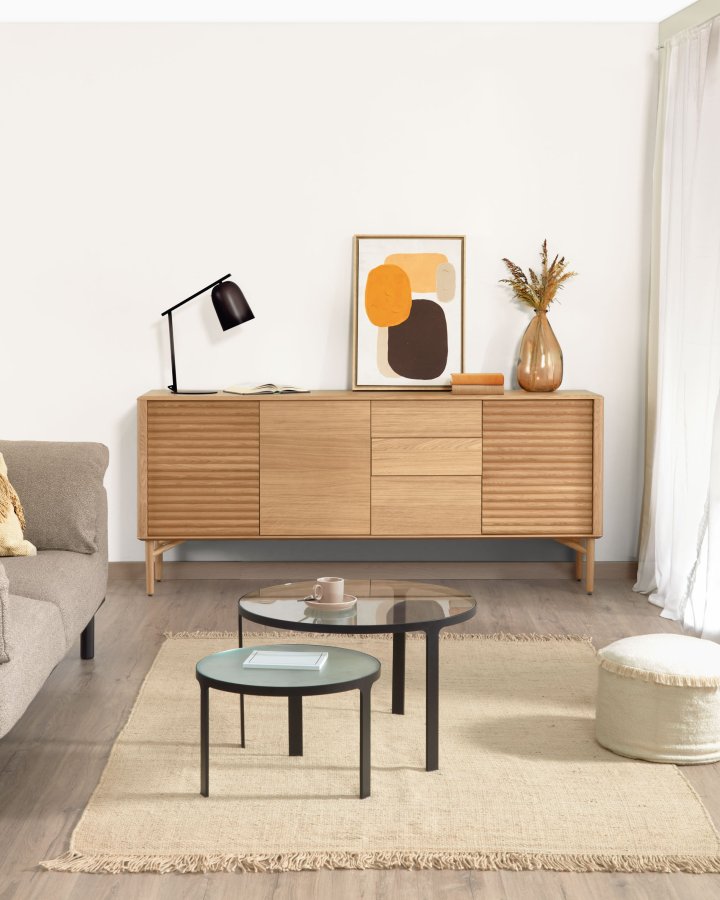 KAVE HOME Oni innsatsbord, runde - sort stl og klart/strukturert glass (sett m. 2)