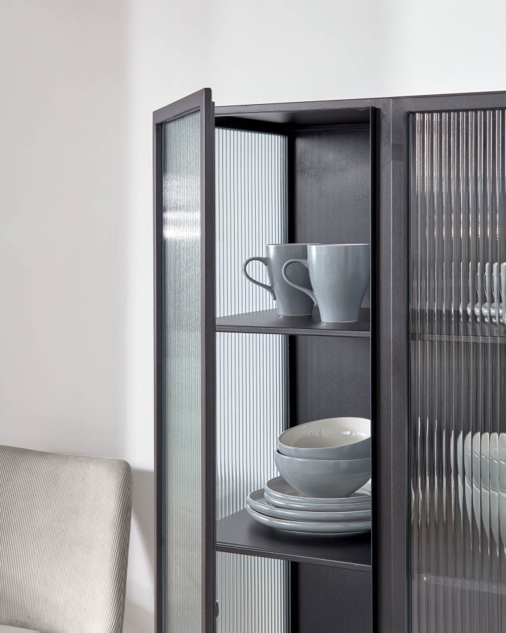 KAVE HOME Trixie vitrineskap, m. 2 drer - klart glass og sort stl (70x143)