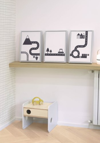 KAVE HOME Nisi-bilde - hvitt lerret og MDF (sett med 3)