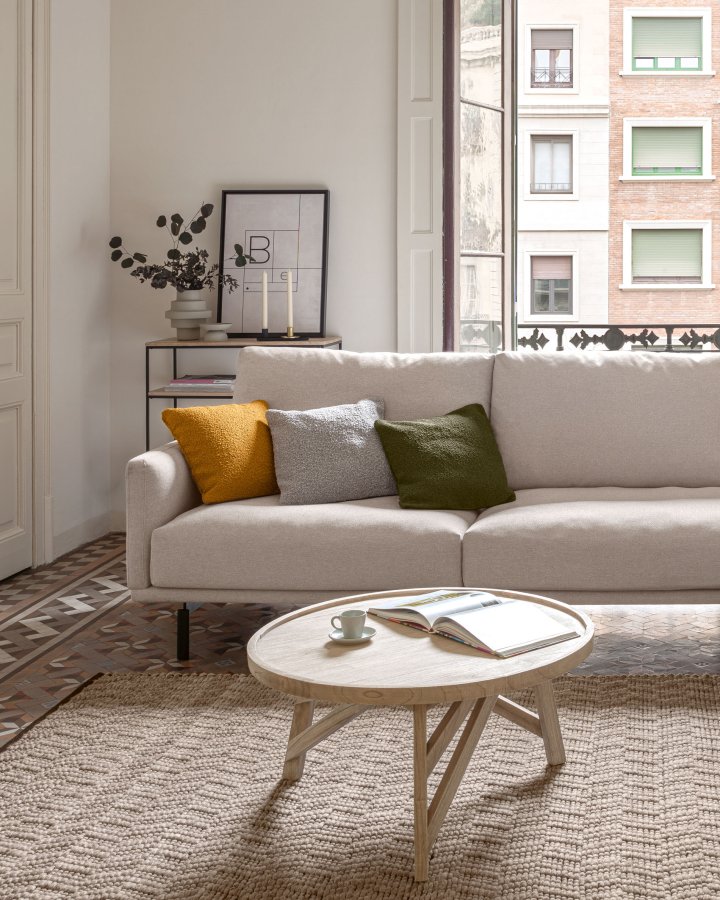 KAVE HOME Galene 4-manns sofa, med hyre sjeselong - beige resirkulerte fibre og jern