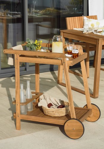 KAVE HOME Felisa rullebord, med hylle - naturlig akasietre