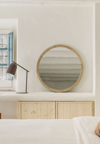 KAVE HOME Alun veggspeil, rundt - speilglass og naturlig mindi-tre (80)