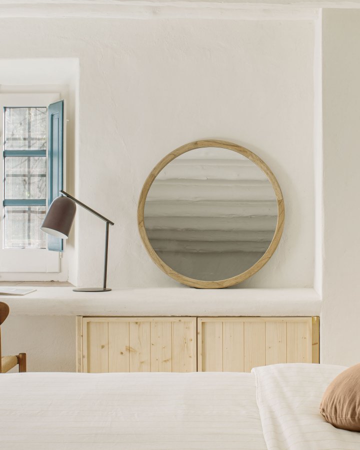 KAVE HOME Alun veggspeil, rundt - speilglass og naturlig mindi-tre (80)