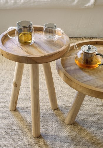 KAVE HOME Glenda rundt sidebord i solid teak,  35 cm