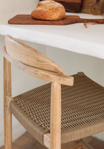 KAVE HOME Glynis barstol - beige/naturlig polyester/eukalyptus tre, hy