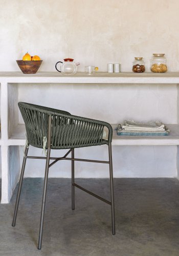 KAVE HOME Yanet barkrakk, m. ryggsttte - grnt tau og stl (H 85)