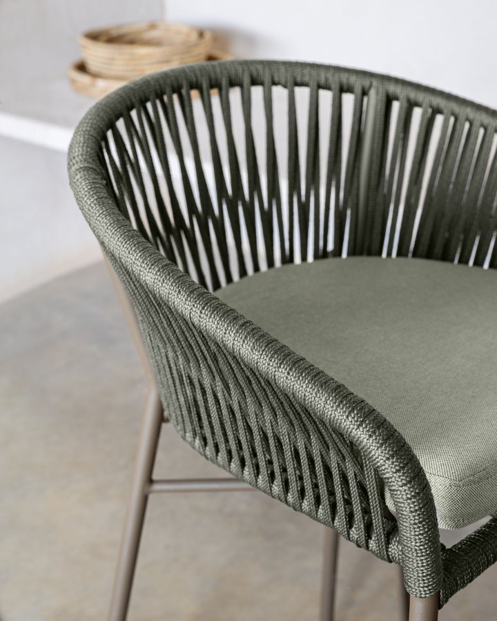 KAVE HOME Yanet barkrakk, m. ryggsttte - grnt tau og stl (H 85)