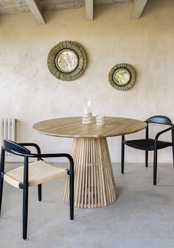 KAVE HOME Akila veggspeil, rundt - speilglass, naturlige naturfibre og svart bomullssnor (40)