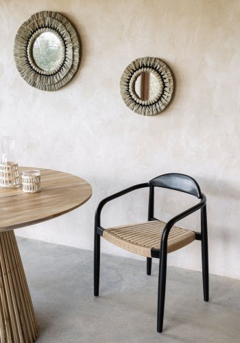 KAVE HOME Akila veggspeil, rundt - speilglass, beige naturfibre og svart bomullssnor (60)