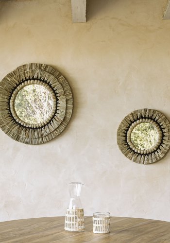 KAVE HOME Akila veggspeil, rundt - speilglass, naturlige naturfibre og svart bomullssnor (40)