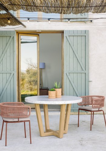 KAVE HOME Shanelle spisebord, rundt - hvit terrazzo og massivt akasietre ( 120)