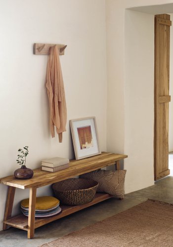 KAVE HOME Safara benk, med hylle naturlig resirkulert teak (150x32)