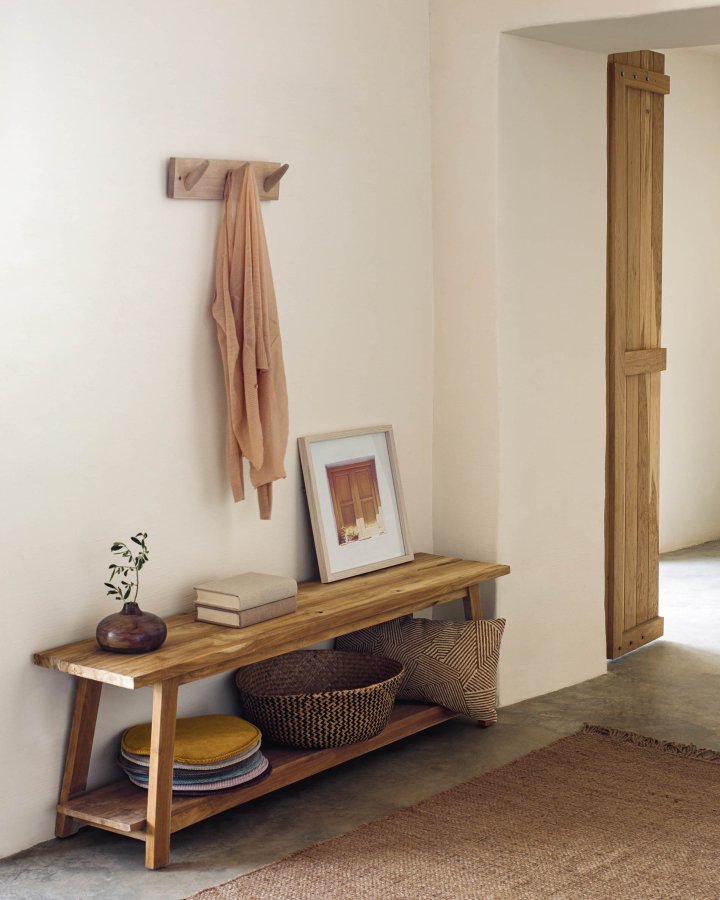 KAVE HOME Safara benk, med hylle naturlig resirkulert teak (150x32)