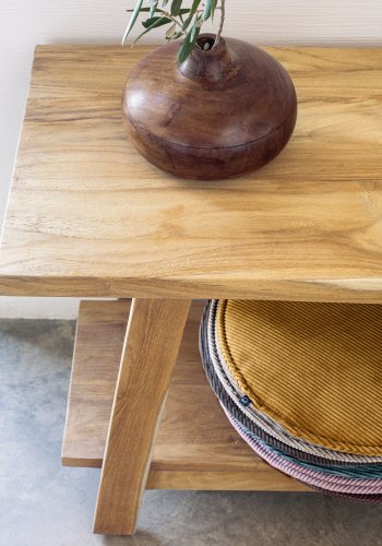 KAVE HOME Safara benk, med hylle naturlig resirkulert teak (150x32)